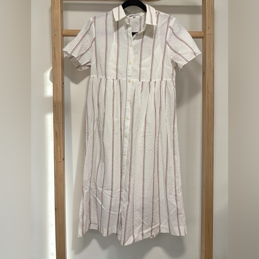 Madewell White Midi Shirt Dress with Red Stripes
